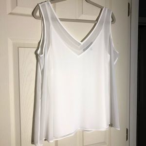 WHBM White strappy camisole with sheer overlay Lg